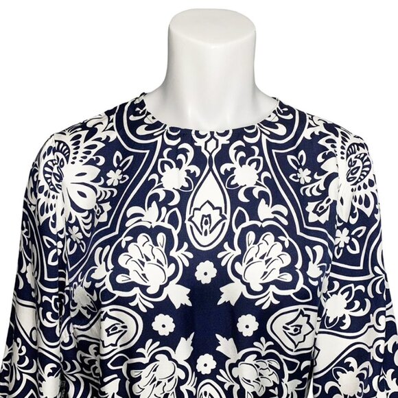 BODEN Silk Blend Ornate Garden Long Sleeve Column Dress in Navy - Picture 9 of 12